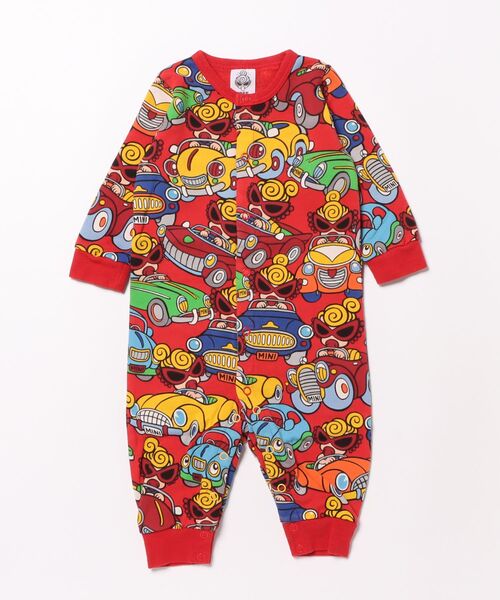 HYSTERIC MINI（ヒステリックミニ）の「Oily Baby総柄 裏毛カバーオール（ロンパース・キッズ・ホワイト/レッド/ブラック・FREE）」の3枚目の写真