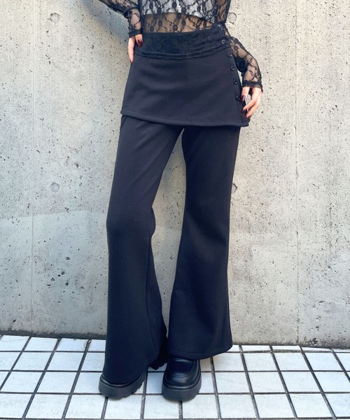 3.3 Field Trip （3.3フィールドトリップ）の「3.3 Field Trip／レイヤードフレアパンツ(裏起毛)（その他パンツ・レディース・グレー/ブラック・MEDIUM/SMALL）」の2枚目の写真