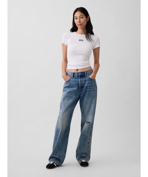 GAP(ギャップ)の「モダン リブ GAPロゴTシャツ 半袖(Tシャツ/カットソー・レディース・ピンク/ブラック/ホワイト/グリーン・S/M/XS/L/XL/XXS)」の5枚目の写真