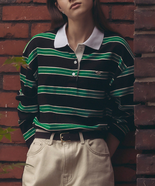 TILL I DIE(ティルアイダイ)の「Cotton stripe base collar polo t-shirt_Black(Tシャツ/カットソー・レディース・ブラック・S/M)」の1枚目の写真