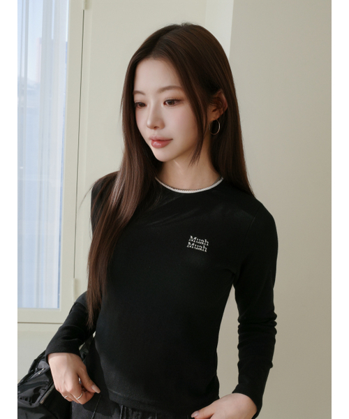 muahmuah（ムーアムーア）の「レースポイントクロップTシャツ [3色]（Tシャツ/カットソー・レディース・グレー/ブラック/アイボリー・FREE）」の5枚目の写真