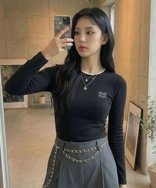 muahmuah（ムーアムーア）の「レースポイントクロップTシャツ [3色]（Tシャツ/カットソー・レディース・グレー/ブラック/アイボリー・FREE）」の13枚目の写真