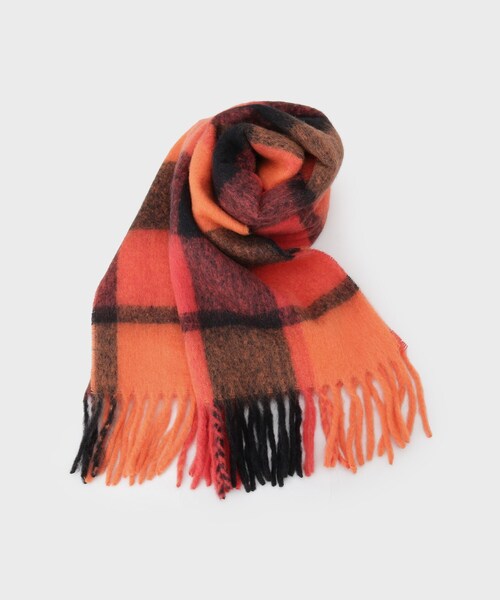 GALLEST（ギャレスト）の「チェックストール（ストール/ショール・レディース・オレンジ系その他3/ダークブラウン系1/ホワイト系4/ブルー系その他3・00）」の4枚目の写真