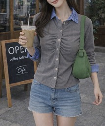 CANVAS+（キャンバスプラス）の「【CANVAS＋】異素材切り替え胸ギャザーシャツ（シャツ/ブラウス）」