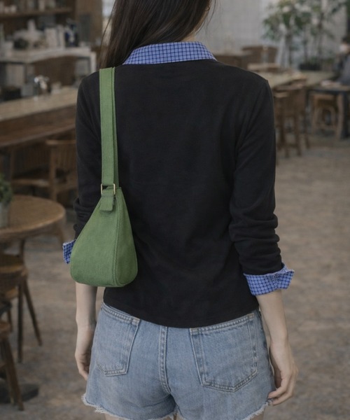 CANVAS+（キャンバスプラス）の「【CANVAS＋】異素材切り替え胸ギャザーシャツ（シャツ/ブラウス・レディース・ブラック/グレー・M）」の5枚目の写真