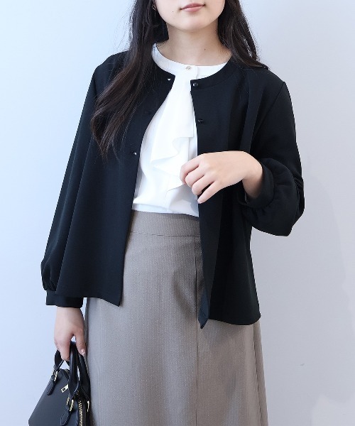 fleur by mint breeze（フルールバイミントブリーズ）の「【L～5L 大きいサイズ】カットジョーゼットカーディガン（カーディガン/ボレロ・レディース・ブラック/クリーム・LL/3L/4L/5L）」の2枚目の写真