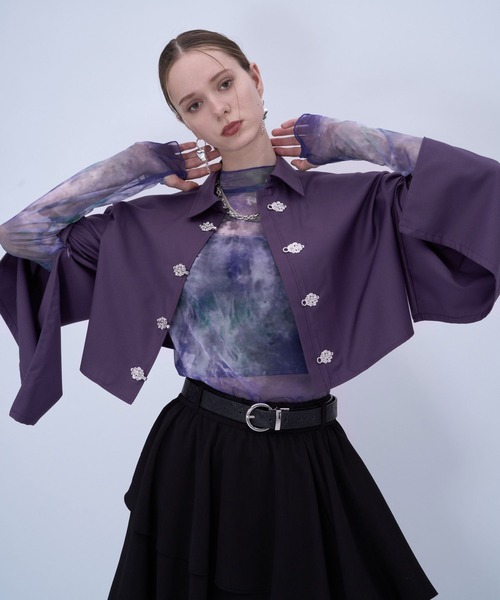 HARE（ハレ）の「2WAYチャイナシャツ(HARE)（シャツ/ブラウス・レディース・ホワイト/ブルー/ブラック/グリーン/パープル・FREE）」の5枚目の写真