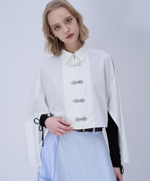 HARE（ハレ）の「2WAYチャイナシャツ(HARE)（シャツ/ブラウス・レディース・ホワイト/ブルー/ブラック/グリーン/パープル・FREE）」の2枚目の写真