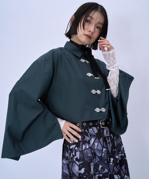 HARE（ハレ）の「2WAYチャイナシャツ(HARE)（シャツ/ブラウス・レディース・ホワイト/ブルー/ブラック/グリーン/パープル・FREE）」の3枚目の写真