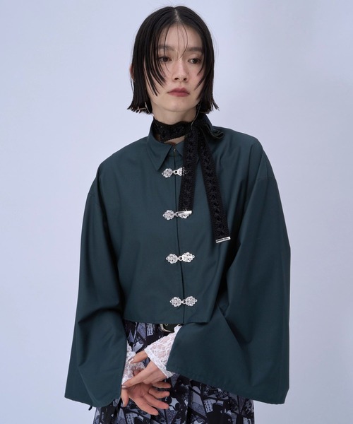 HARE（ハレ）の「2WAYチャイナシャツ(HARE)（シャツ/ブラウス・レディース・ホワイト/ブルー/ブラック/グリーン/パープル・FREE）」の8枚目の写真