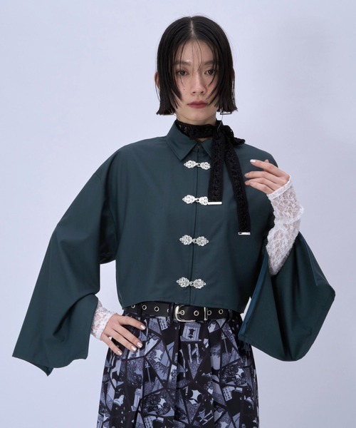 HARE（ハレ）の「2WAYチャイナシャツ(HARE)（シャツ/ブラウス・レディース・ホワイト/ブルー/ブラック/グリーン/パープル・FREE）」の9枚目の写真