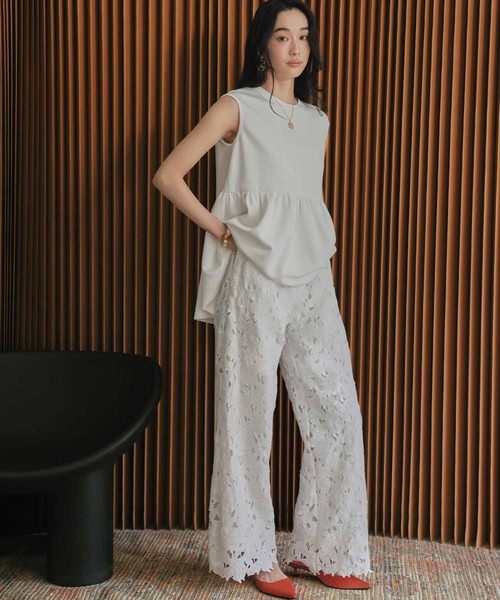 ELFRANK(エルフランク)の「【2026SS】セットアップ対応 ケミカルレース ワイドパンツ ウエストゴム(その他パンツ・レディース・オフホワイト/ブラック・M/L)」の1枚目の写真