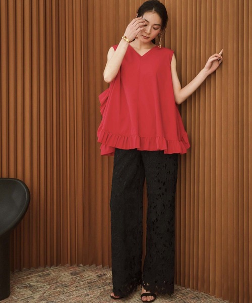 ELFRANK(エルフランク)の「【2026SS】セットアップ対応 ケミカルレース ワイドパンツ ウエストゴム(その他パンツ・レディース・オフホワイト/ブラック・M/L)」の12枚目の写真