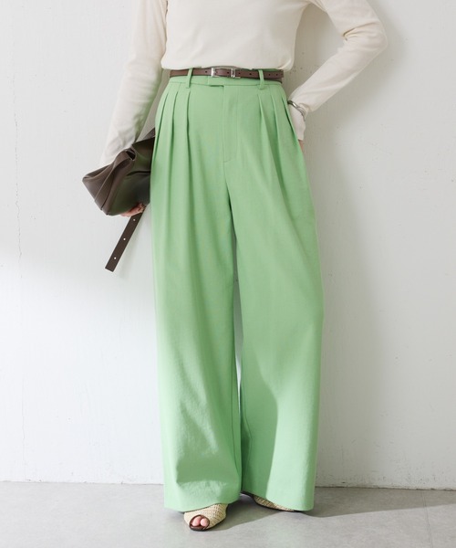 COLLAGE GALLARDAGALANTE（コラージュガリャルダガランテ）の「シェルタリング3タックパンツ/セットアップ可/WEB限定サイズ展開（スラックス・レディース・ブラウン/ホワイト/グリーン・0/1/TM/PS）」の3枚目の写真