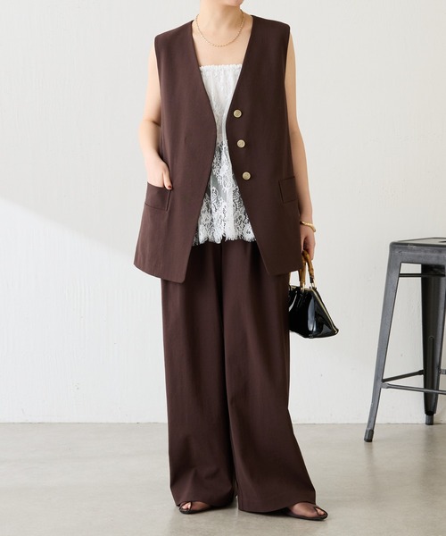 COLLAGE GALLARDAGALANTE（コラージュガリャルダガランテ）の「シェルタリング3タックパンツ/セットアップ可/WEB限定サイズ展開（スラックス・レディース・ブラウン/ホワイト/グリーン・0/1/TM/PS）」の19枚目の写真