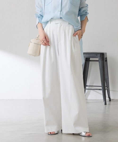 COLLAGE GALLARDAGALANTE（コラージュガリャルダガランテ）の「シェルタリング3タックパンツ/セットアップ可/WEB限定サイズ展開（スラックス・レディース・ブラウン/ホワイト/グリーン・0/1/TM/PS）」の11枚目の写真
