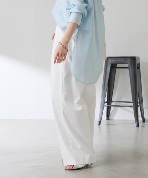 COLLAGE GALLARDAGALANTE（コラージュガリャルダガランテ）の「シェルタリング3タックパンツ/セットアップ可/WEB限定サイズ展開（スラックス・レディース・ブラウン/ホワイト/グリーン・0/1/TM/PS）」の12枚目の写真