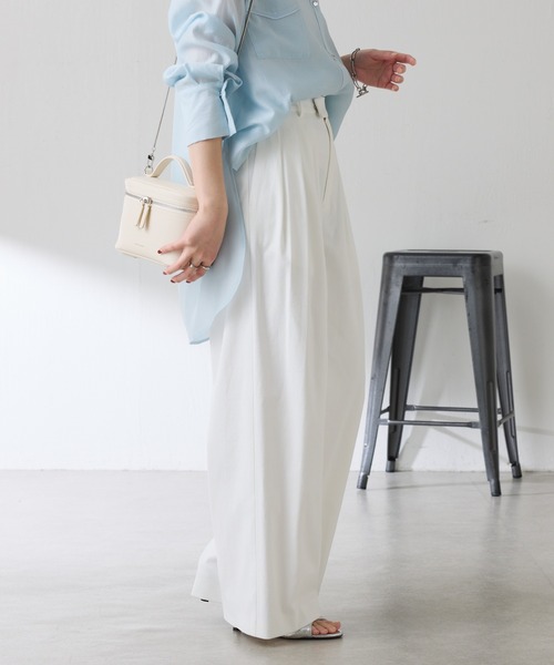 COLLAGE GALLARDAGALANTE（コラージュガリャルダガランテ）の「シェルタリング3タックパンツ/セットアップ可/WEB限定サイズ展開（スラックス・レディース・ブラウン/ホワイト/グリーン・0/1/TM/PS）」の14枚目の写真