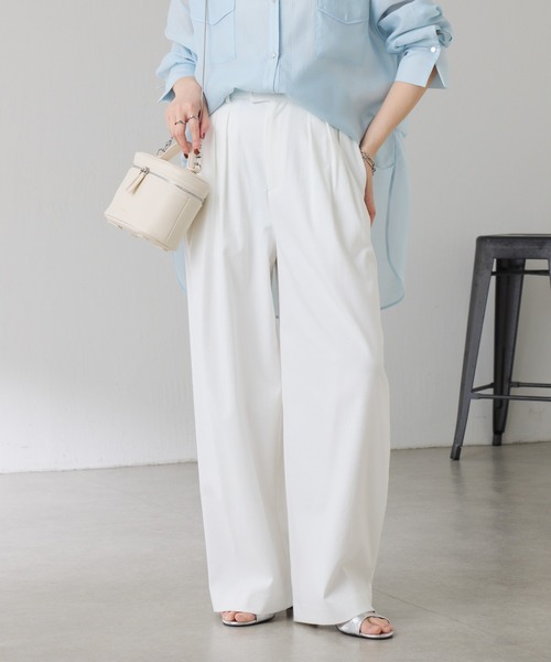 COLLAGE GALLARDAGALANTE（コラージュガリャルダガランテ）の「シェルタリング3タックパンツ/セットアップ可/WEB限定サイズ展開（スラックス・レディース・ブラウン/ホワイト/グリーン・0/1/TM/PS）」の7枚目の写真