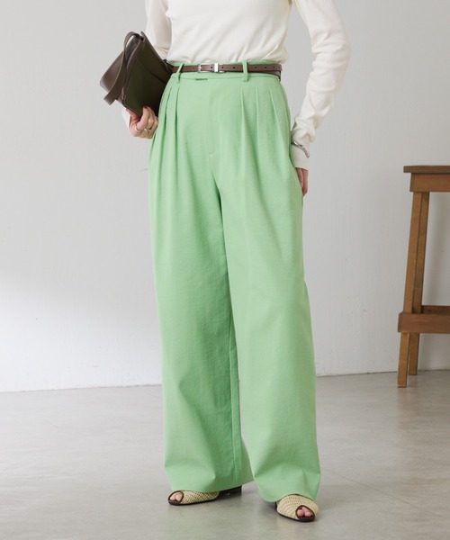COLLAGE GALLARDAGALANTE（コラージュガリャルダガランテ）の「シェルタリング3タックパンツ/セットアップ可/WEB限定サイズ展開（スラックス・レディース・ブラウン/ホワイト/グリーン・0/1/TM/PS）」の8枚目の写真
