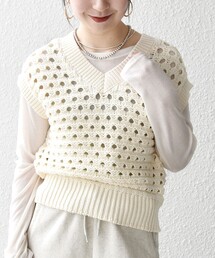 SHIPS any | SHIPS any:〈手洗い可能〉コットン ミックス 透かし編み Vネック ベスト(ベスト)