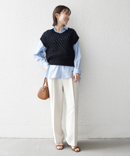 SHIPS any（シップス エニィ）の「SHIPS any:〈手洗い可能〉コットン ミックス 透かし編み Vネック ベスト（ベスト・レディース・ブラック/ホワイト/ライトブルー・ONE SIZE）」の12枚目の写真