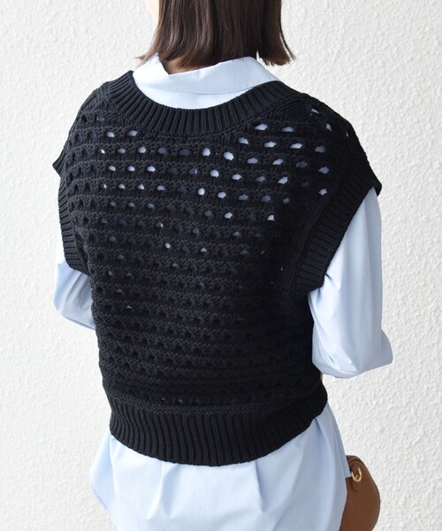 SHIPS any（シップス エニィ）の「SHIPS any:〈手洗い可能〉コットン ミックス 透かし編み Vネック ベスト（ベスト・レディース・ブラック/ホワイト/ライトブルー・ONE SIZE）」の16枚目の写真