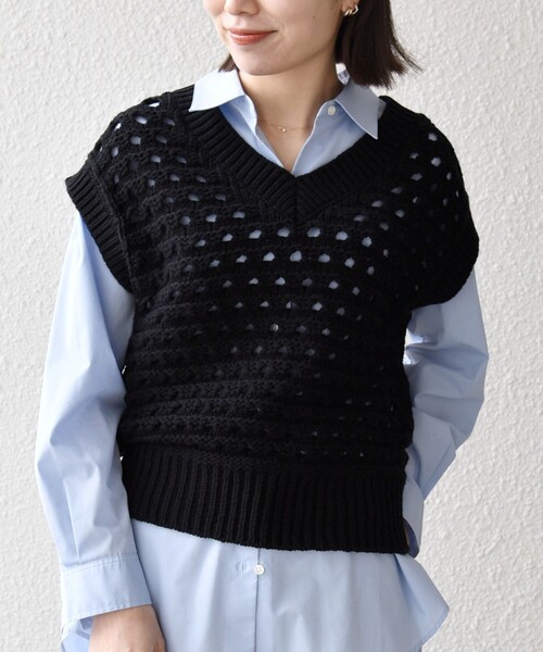 SHIPS any（シップス エニィ）の「SHIPS any:〈手洗い可能〉コットン ミックス 透かし編み Vネック ベスト（ベスト・レディース・ブラック/ホワイト/ライトブルー・ONE SIZE）」の17枚目の写真