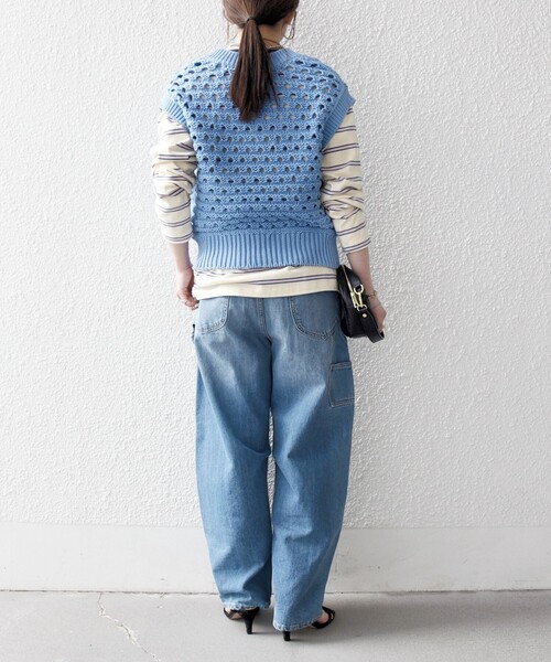 SHIPS any（シップス エニィ）の「SHIPS any:〈手洗い可能〉コットン ミックス 透かし編み Vネック ベスト（ベスト・レディース・ブラック/ホワイト/ライトブルー・ONE SIZE）」の20枚目の写真