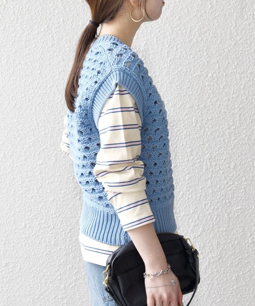 SHIPS any（シップス エニィ）の「SHIPS any:〈手洗い可能〉コットン ミックス 透かし編み Vネック ベスト（ベスト・レディース・ブラック/ホワイト/ライトブルー・ONE SIZE）」の22枚目の写真