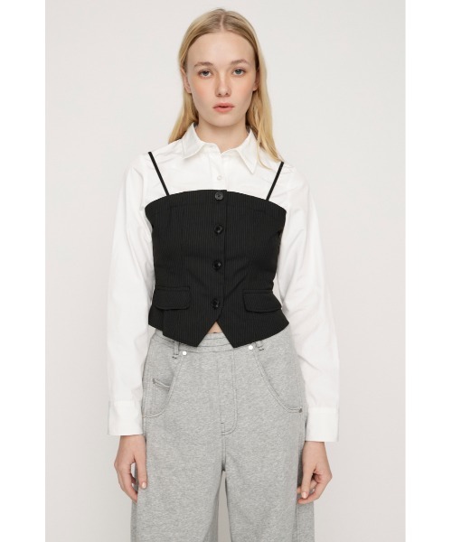 SLY（スライ）の「BUSTIER LAYERED LIKE SH TOPS ビスチェレイヤードライクシャツトップス 春服（シャツ/ブラウス・レディース・ブラック/グレー・FREE）」の4枚目の写真