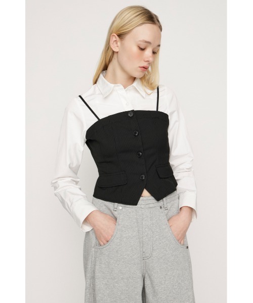 SLY（スライ）の「BUSTIER LAYERED LIKE SH TOPS ビスチェレイヤードライクシャツトップス 春服（シャツ/ブラウス・レディース・ブラック/グレー・FREE）」の6枚目の写真