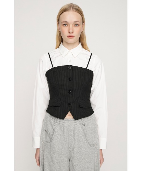 SLY（スライ）の「BUSTIER LAYERED LIKE SH TOPS ビスチェレイヤードライクシャツトップス 春服（シャツ/ブラウス・レディース・ブラック/グレー・FREE）」の8枚目の写真