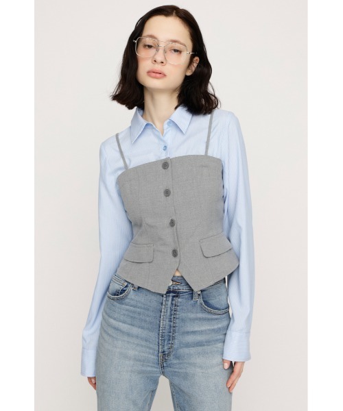 SLY（スライ）の「BUSTIER LAYERED LIKE SH TOPS ビスチェレイヤードライクシャツトップス 春服（シャツ/ブラウス・レディース・ブラック/グレー・FREE）」の13枚目の写真