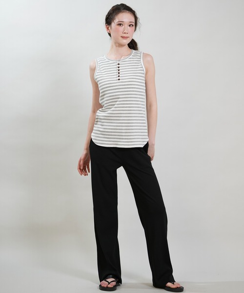 RIKKA FEMME(リッカファム)の「RIKKA FEMME/リッカファム タンクトップ ボーダー リブ ヘンリータンクトップ RF6S-2301(タンクトップ・レディース・ホワイト/ブラウン/グレー・FREE)」の6枚目の写真