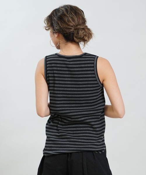 RIKKA FEMME(リッカファム)の「RIKKA FEMME/リッカファム タンクトップ ボーダー リブ ヘンリータンクトップ RF6S-2301(タンクトップ・レディース・ホワイト/ブラウン/グレー・FREE)」の11枚目の写真