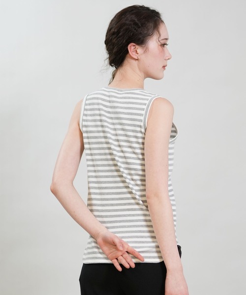 RIKKA FEMME(リッカファム)の「RIKKA FEMME/リッカファム タンクトップ ボーダー リブ ヘンリータンクトップ RF6S-2301(タンクトップ・レディース・ホワイト/ブラウン/グレー・FREE)」の5枚目の写真
