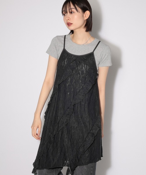 PAGEBOY（ページボーイ）の「カットレースキャミワンピース（チュニック・レディース・オフホワイト/ブラック・FREE）」の2枚目の写真