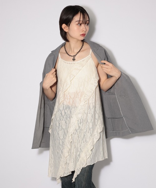 PAGEBOY（ページボーイ）の「カットレースキャミワンピース（チュニック・レディース・オフホワイト/ブラック・FREE）」の7枚目の写真