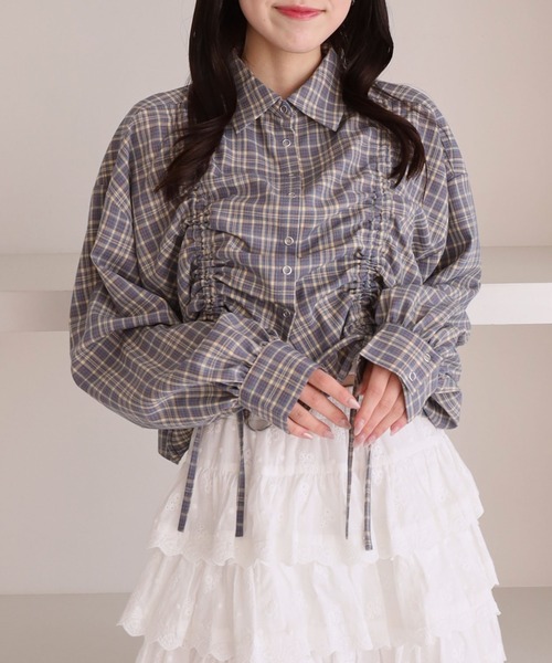 archives（アルシーヴ）の「チェックショートドロストシャツ（シャツ/ブラウス・レディース・ブラック/ブルー/ブラウン・MEDIUM）」の3枚目の写真