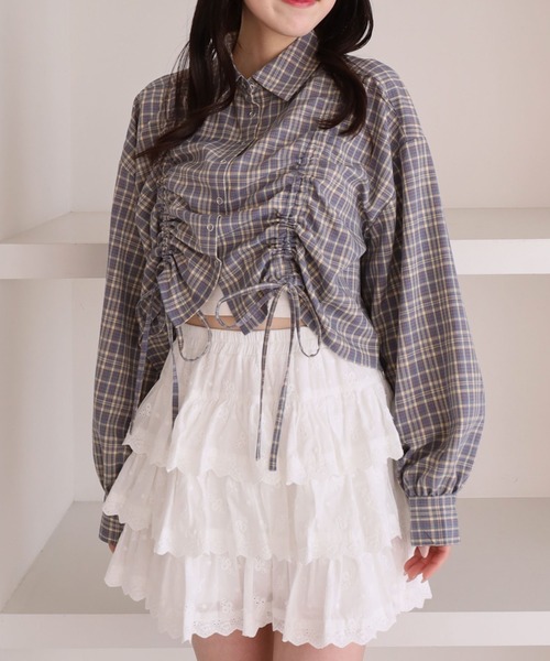 archives（アルシーヴ）の「チェックショートドロストシャツ（シャツ/ブラウス・レディース・ブラック/ブルー/ブラウン・MEDIUM）」の4枚目の写真