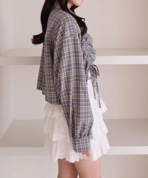 archives（アルシーヴ）の「チェックショートドロストシャツ（シャツ/ブラウス・レディース・ブラック/ブルー/ブラウン・MEDIUM）」の6枚目の写真
