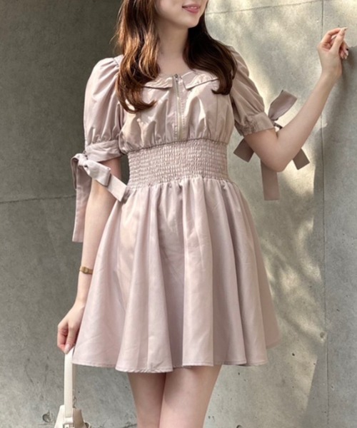 ひとめ惚れワンピ】リボンスリーブフレアミニワンピース 春服