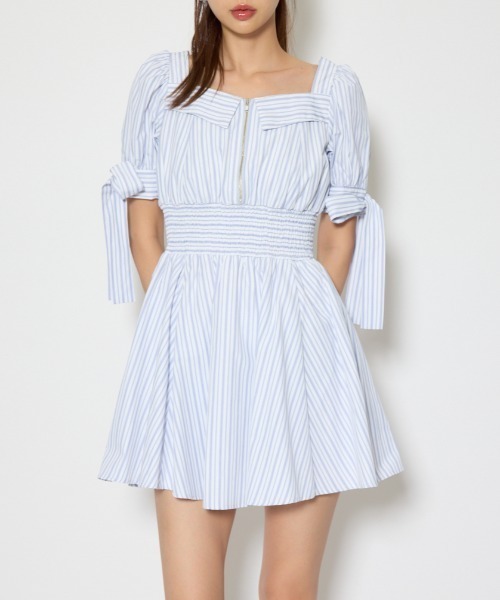 rienda(リエンダ)の「【ひとめ惚れワンピ】リボンスリーブフレアミニワンピース 春服(ワンピース・レディース・ブラック/マルチ/ベージュ・SMALL/MEDIUM)」の3枚目の写真