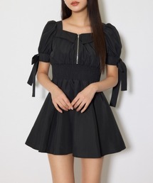 【ひとめ惚れワンピ】リボンスリーブフレアミニワンピース 春服