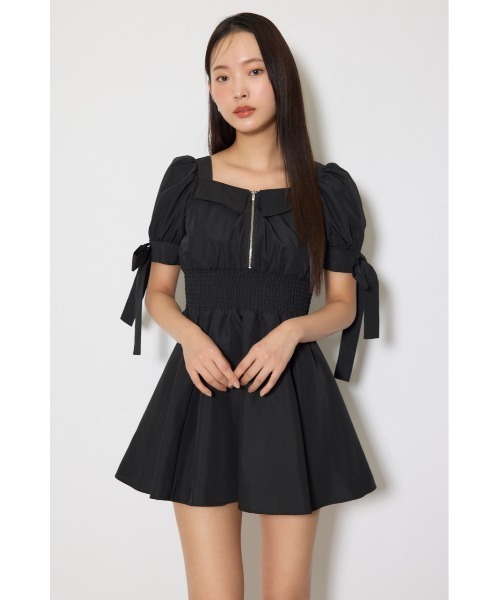 rienda(リエンダ)の「【ひとめ惚れワンピ】リボンスリーブフレアミニワンピース 春服(ワンピース・レディース・ブラック/マルチ/ベージュ・SMALL/MEDIUM)」の4枚目の写真