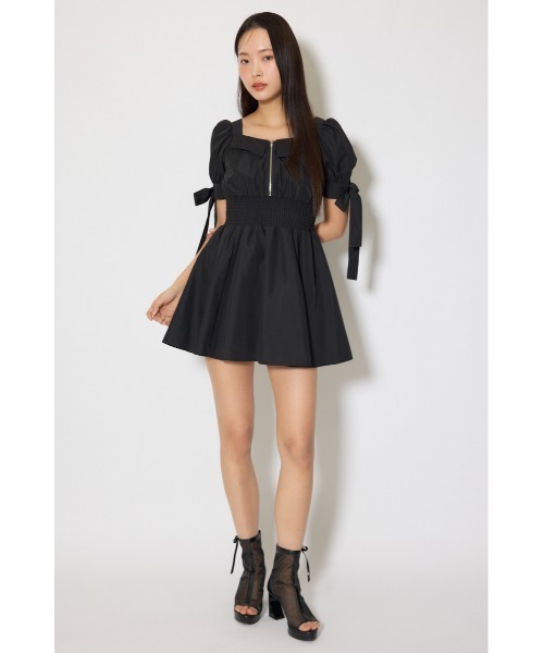 rienda(リエンダ)の「【ひとめ惚れワンピ】リボンスリーブフレアミニワンピース 春服(ワンピース・レディース・ブラック/マルチ/ベージュ・SMALL/MEDIUM)」の5枚目の写真