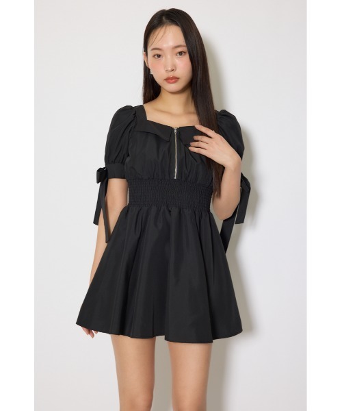 rienda(リエンダ)の「【ひとめ惚れワンピ】リボンスリーブフレアミニワンピース 春服(ワンピース・レディース・ブラック/マルチ/ベージュ・SMALL/MEDIUM)」の8枚目の写真