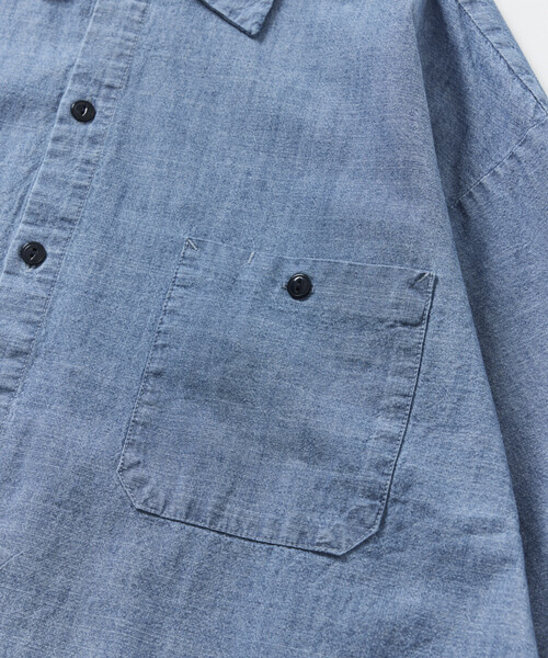 HINSON（ヒンソン）の「HINSON/ヒンソン シャンブレー リラックスワーク ロングスリーブシャツ（シャツ/ブラウス・メンズ・ネイビー/ブルー/ナチュラル・MEDIUM/LARGE）」の6枚目の写真