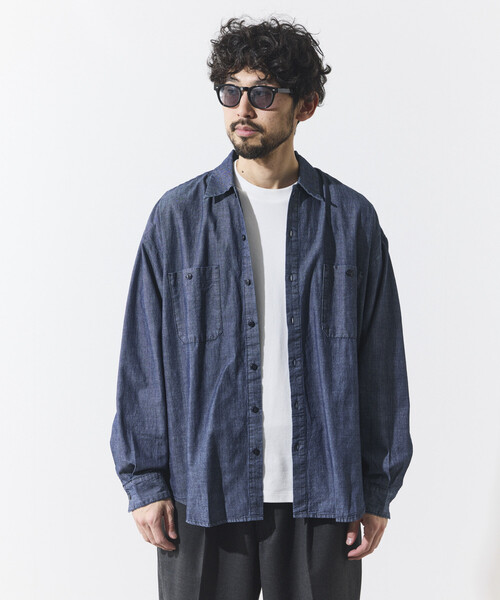 HINSON（ヒンソン）の「HINSON/ヒンソン シャンブレー リラックスワーク ロングスリーブシャツ（シャツ/ブラウス・メンズ・ネイビー/ブルー/ナチュラル・MEDIUM/LARGE）」の22枚目の写真